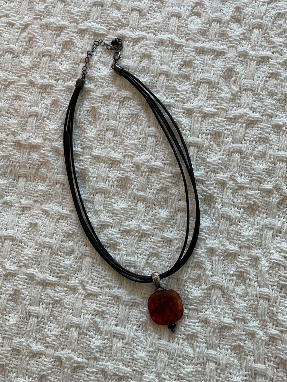 Silpada Black Multi-Strand Necklace with Amber-Tone Pendant